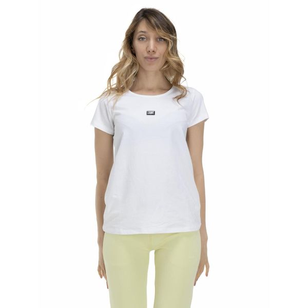 Energetyczny damski t-shirt z krótkim rękawem. Białe t-shirty LEONE 1947 APPAREL, l, bez wzorów, z tkaniny, bez kołnierzyka, bez ramiączek. W wyprzedaży za 81.70 zł.