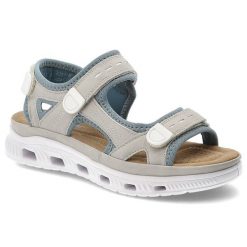 Sandały damskie Rieker, cholewka z materiału tekstylnego regulowane paski z zapięciem na rzep na lekkiej sportowej podeszwie, szare, 64074-40. Szare sandały Rieker, bez wzorów, sportowe, bez obcasa, bez zapięcia. Za 359.00 zł.