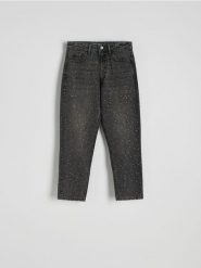 Jeansy mom fit z cekinami - szary. Szare jeansy Reserved, bez wzorów. W wyprzedaży za 159.99 zł.