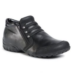 RIEKER L4678-00A Czarny. Czarne botki Rieker, bez wzorów, ze skóry ekologicznej, bez obcasa, bez zapięcia. Za 279.99 zł.