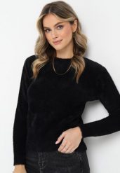 Czarny Puchaty Sweter Wełniany Helmintts. Czarne swetry Born2be, bez wzorów, z tkaniny, bez ramiączek. Za 64.99 zł.