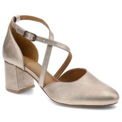 Złote Sandały Maciejka Eleganckie Buty Damskie. Żółte sandały Maciejka, bez wzorów, ze skóry, eleganckie, bez obcasa, na obcasie, bez zapięcia. Za 309.00 zł.
