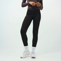 Legginsy sportowe damskie Domyos Powerful Pilates. Brązowe legginsy DOMYOS, l, bez wzorów, z materiału, z podwyższonym stanem, długie. Za 119.99 zł.