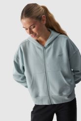 4F Bluza dresowa rozpinana z kapturem damska - turkusowa L. Niebieskie bluzy 4f, l, bez wzorów, z bawełny, z kapturem. W wyprzedaży za 59.99 zł.