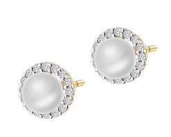 Kolczyki z żółtego złota z diamentami i perłami - próba 585. Żółte kolczyki Apart, z diamentem, złote. Za 2,149.00 zł.