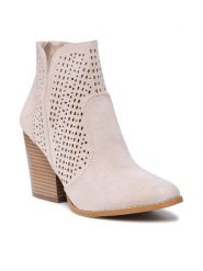 DeeZee Botki WS170608-02 Beżowy. Brązowe botki DeeZee, bez wzorów, z materiału, bez obcasa, na słupku, bez zapięcia. Za 149.99 zł.