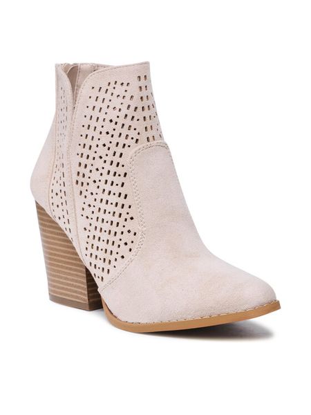 DeeZee Botki WS170608-02 Beżowy. Brązowe botki DeeZee, bez wzorów, z materiału, bez obcasa, na słupku, bez zapięcia. Za 149.99 zł.