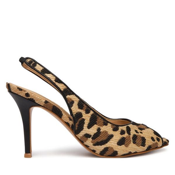 Sandały Guess. Brązowe sandały Guess, z aplikacjami, bez obcasa, na szpilce, bez zapięcia. Za 639.99 zł.