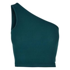 Asymetryczny Przycięty Top Dla Kobiet. Niebieskie topy Urban Classics, xs, bez wzorów, z asymetrycznym kołnierzem, bez ramiączek. Za 46.99 zł.