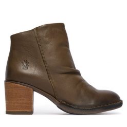 Botki Fly London. Brązowe botki Fly London, bez wzorów, bez obcasa, na słupku, bez zapięcia. Za 619.99 zł.