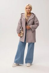 Przejściowy płaszcz damski Arlene o trapezowym kroju z kapturem w kolorze capuccino/taupe PLUS SIZE XXL OVERSIZE WIOSNA. Brązowe płaszcze Moda Size Plus Iwanek, na jesień, l, bez wzorów, z jeansu, z kapturem. Za 389.90 zł.