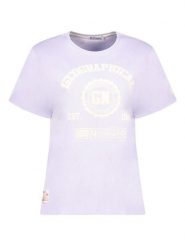 Geographical Norway Koszulka w kolorze fioletowym rozmiar: S. Różowe bluzki Geographical Norway, s, bez wzorów, z bawełny, bez kołnierzyka, bez ramiączek. Za 52.42 zł.