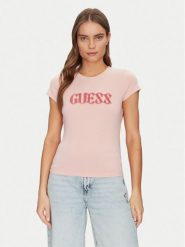 Guess T-Shirt W5GI42 J1314 Różowy Slim Fit. Czerwone t-shirty Guess, l, z aplikacjami, z bawełny, bez kołnierzyka, bez ramiączek. Za 92.00 zł.