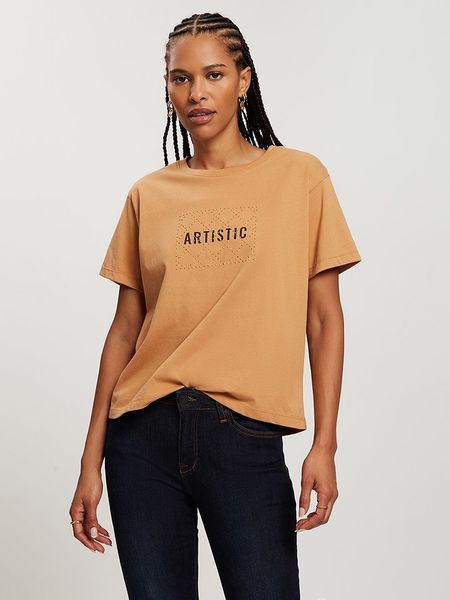 Cross Jeans Koszulka w kolorze jasnobrązowym rozmiar: S. Brązowe bluzki Cross Jeans, s, bez wzorów, z bawełny, bez kołnierzyka, bez ramiączek. Za 39.31 zł.