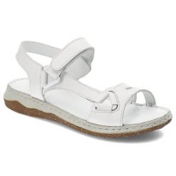 Białe Sandały Artiker Wygodne Obuwie Damskie. Białe sandały Artiker, bez wzorów, ze skóry, eleganckie, bez obcasa, bez zapięcia. Za 197.99 zł.