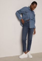 Granatowe Jeansy Mom Fit z Elastycznego Materiału z Bawełną Tinamarie. Niebieskie jeansy Born2be, l, bez wzorów. Za 119.99 zł.