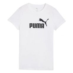 T-shirt Damski Logo ESS No.1. Białe t-shirty Puma, bez wzorów, bez kołnierzyka, bez ramiączek. Za 110.99 zł.
