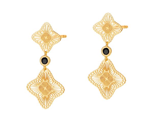 Kolczyki srebrne z cyrkoniami - rozety. Szare kolczyki Apart, z cyrkonią, pozłacane. W wyprzedaży za 132.30 zł.