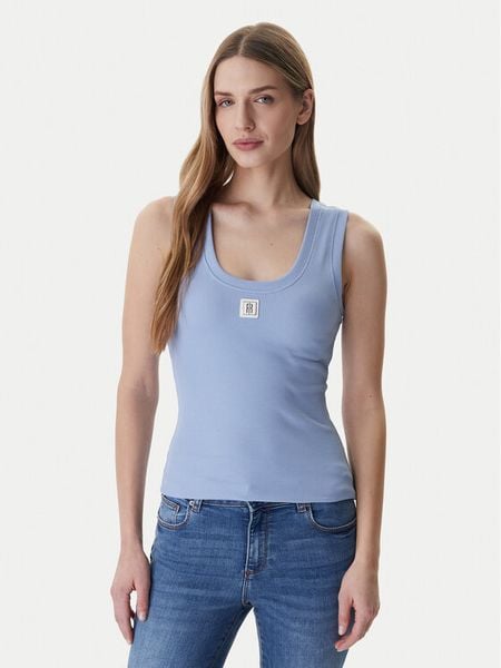 Fracomina Top FP26ST2001J40101 Błękitny Slim Fit. Niebieskie topy Fracomina, xl, bez wzorów, z bawełny, bez kołnierzyka, bez ramiączek. Za 159.99 zł.