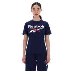 Koszulka damska Reebok Gym & Pilates. Niebieskie bluzki Reebok, l, bez wzorów, z bawełny, sportowe, bez kołnierzyka, bez ramiączek. Za 129.99 zł.