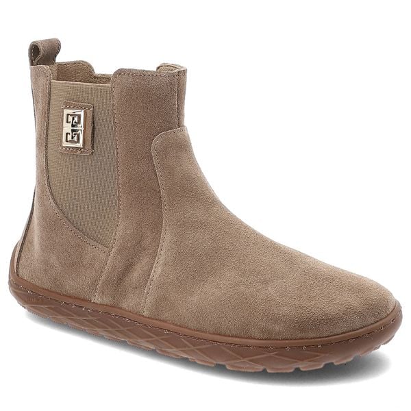 Botki damskie Barefoot Armodo, płaska podeszwa i welurowe zapinane na zamek, złote, 30074-W. Brązowe botki Armodo, z aplikacjami, z weluru, bez obcasa, na płaskiej podeszwie, bez zapięcia. Za 299.00 zł.