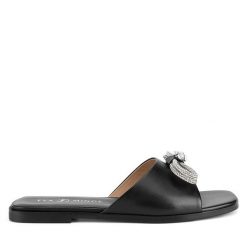 Klapki Eva Minge. Czarne klapki Eva Minge, bez wzorów, bez obcasa. Za 279.99 zł.