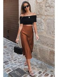 MADMEXT Spódnica w kolorze brązowym rozmiar: XL. Brązowe spódnice MADMEXT, na co dzień, xl, bez wzorów, midi, proste. Za 117.99 zł.