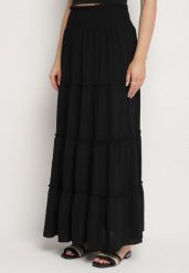 Czarna Spódnica o Rozkloszowanym Kroju z Falbankami i Gumką w Talii Dovinala. Czarne spódnice Born2be, na co dzień, l, bez wzorów, eleganckie, maxi, koszulowe. Za 59.99 zł.