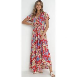 Czerwona Sukienka Sepurcia. Czerwone sukienki Born2be, na lato, l, bez wzorów, z materiału, boho, bez kołnierzyka, bez ramiączek, maxi, kopertowe. Za 79.99 zł.