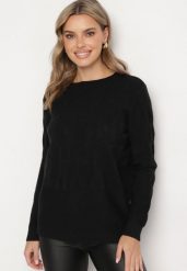 Czarny Sweter z Bawełną i Wiskozą Ozdobiony Tłoczeniem Zeialda. Czarne swetry Born2be, l, z aplikacjami, z bawełny, bez ramiączek. Za 84.99 zł.