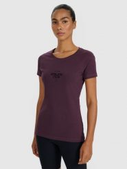 4F T-shirt slim z nadrukiem damski - fioletowy XXL. Fioletowe koszulki sportowe 4f, bez wzorów, z bawełny, bez ramiączek. W wyprzedaży za 39.99 zł.