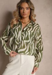 Zielona Transparentna Koszula z Wiskozy o Klasycznym Kroju w Print Zebra Covianne. Zielone koszule Renee, l, bez wzorów, z jeansu, klasyczne, bez kołnierzyka, bez ramiączek. Za 49.99 zł.