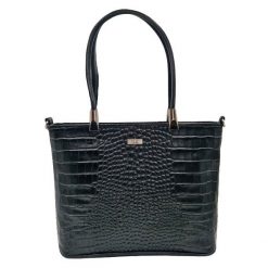 Shopperka skórzana SHE t458 czarna croco. Czarne shopper SHE, bez wzorów, ze skóry, eleganckie, bez dodatków. Za 379.99 zł.