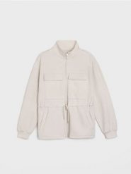 Bluza bomberka z domieszką wiskozy - kremowy. Białe bluzy sportowe Sinsay, l, bez wzorów, z wiskozy, bez kaptura. Za 69.99 zł.