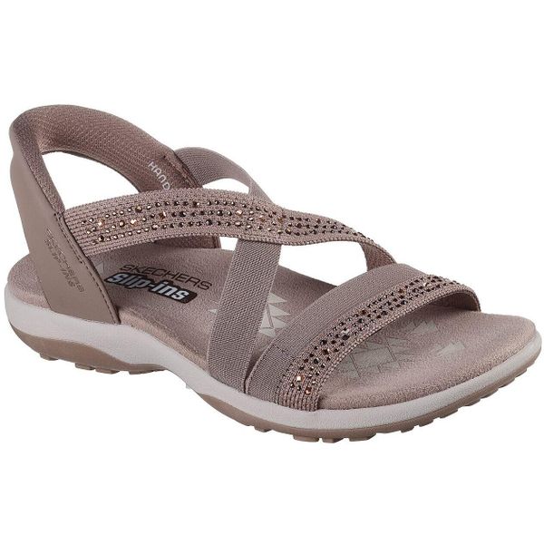Sandały damskie Skechers Reggae Slim - Summer Sparkle. Brązowe sandały Skechers, bez wzorów, z materiału, bez obcasa, bez zapięcia. Za 490.00 zł.