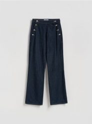 Jeansy wide leg - granatowy. Niebieskie jeansy Reserved, bez wzorów. Za 139.99 zł.