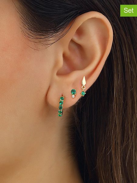 Miu Silver Pozłacane kolczyki (3 szt.) z cyrkoniami rozmiar: onesize. Zielone kolczyki Miu Silver, z cyrkonią, pozłacane. Za 108.49 zł.