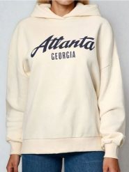 Bluza hoodie w stylu akademickim - kremowy. Białe bluzy Sinsay, l, bez wzorów, bez kaptura. Za 45.99 zł.