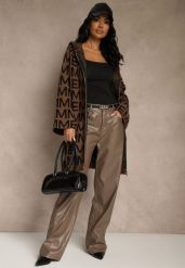 Brązowo-Czarny Kardigan na Suwak z Kapturem w Literowy Wzór Calitusa. Brązowe kardigany Renee, l, bez wzorów, z jeansu. Za 109.99 zł.