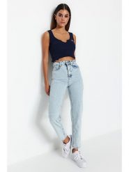 Trendyol Dżinsy - Slim fit - w kolorze błękitnym rozmiar: 44. Niebieskie jeansy Trendyol, bez wzorów, z podwyższonym stanem. Za 88.02 zł.
