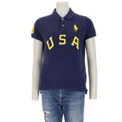 Damska koszulka polo z krótkim rękawem USA. Niebieskie koszulki polo RALPH LAUREN, l, bez wzorów, z materiału, bez kołnierzyka, bez ramiączek. Za 170.36 zł.